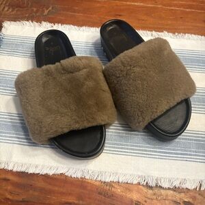 Gallito Más Shearling‎ Slide Sandals Bronze/Black Womens 9